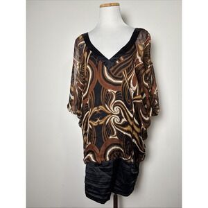 Bebe Silk Retro Mesh Boho Blouse‎ M Flowy Dressy Artsy Eclectic Dolman Sleeve